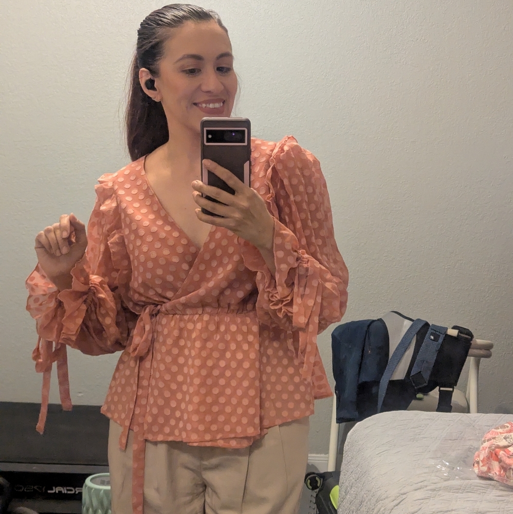 Polka Dot Wrap Blouse - Pink